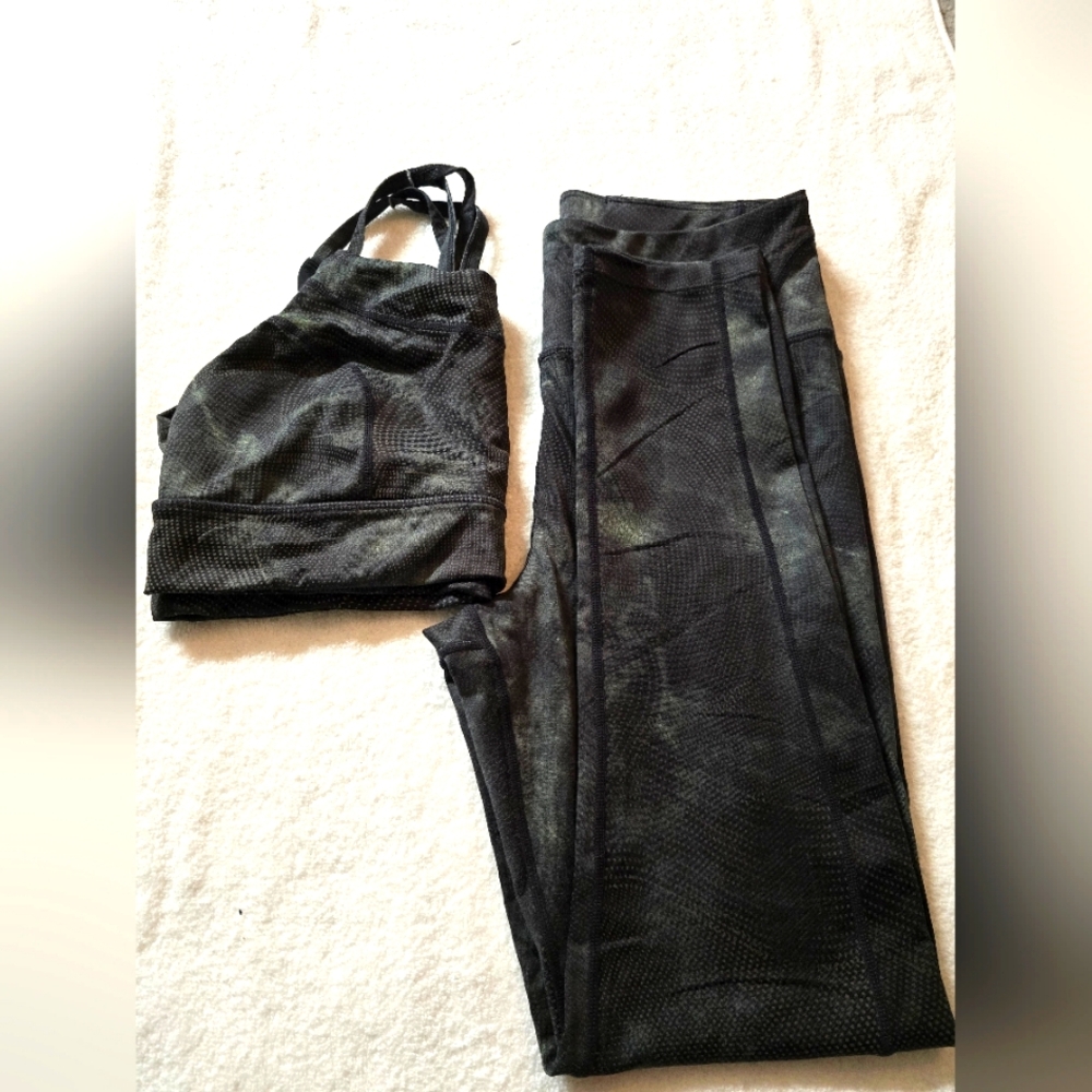 FP Movement Yoga/Leggings Set, Size L, Dark green/black color